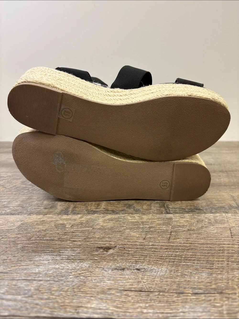 Steve Madden Kacia Black Espadrille Platform Wedge Sandals 9.5M